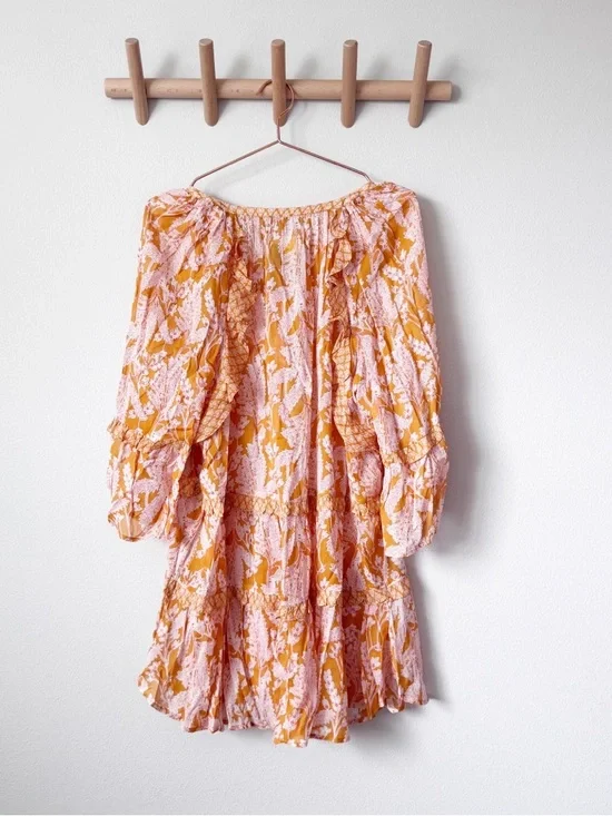 Anthropologie Mia Tiered Boho Ruffle Peasant Tunic Top - Yellow Floral - Picture 10 of 12